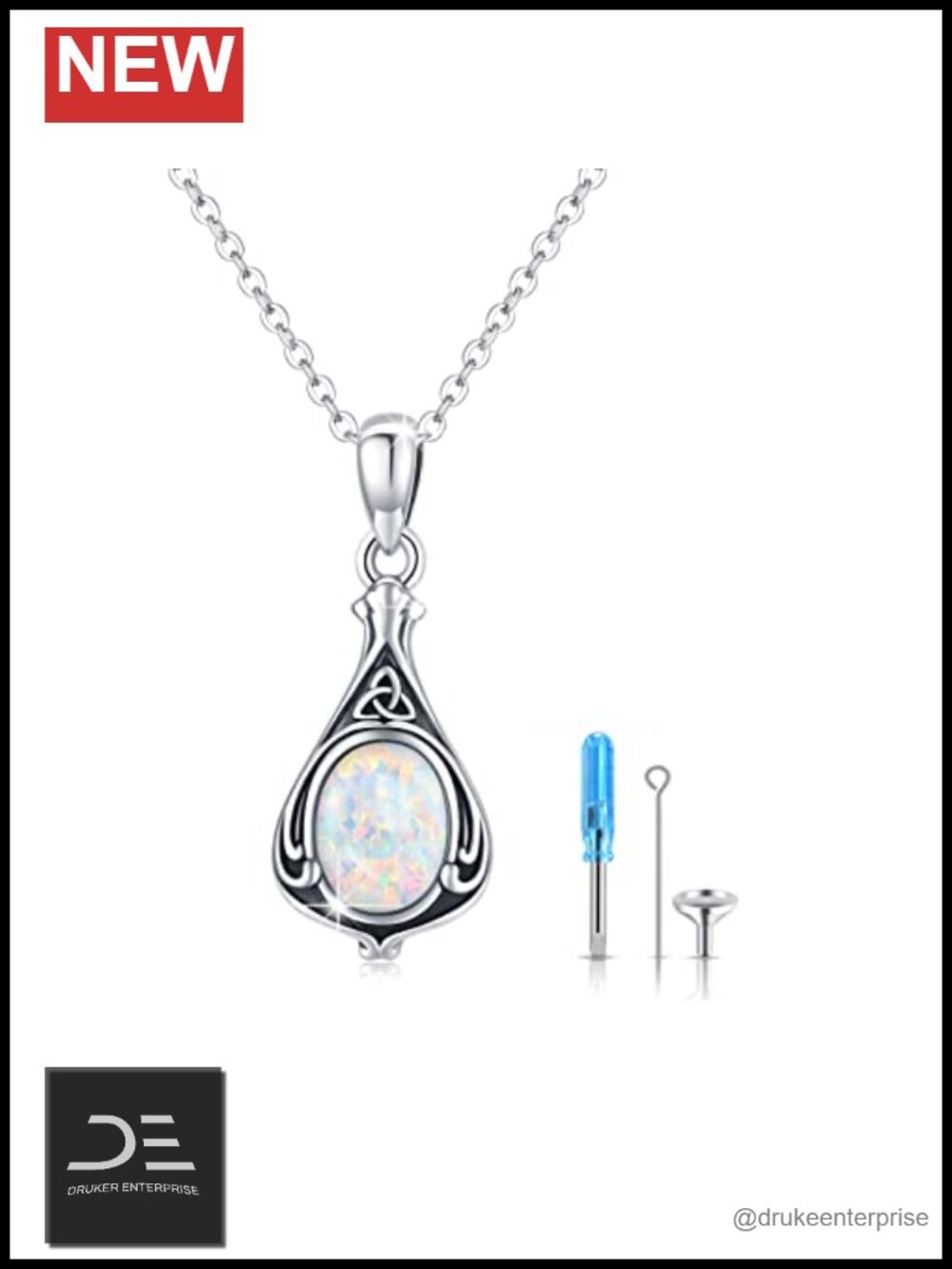Teardrop Urn Necklace for Ashes 925 Sterling Silver Opal Memorial Jewelry